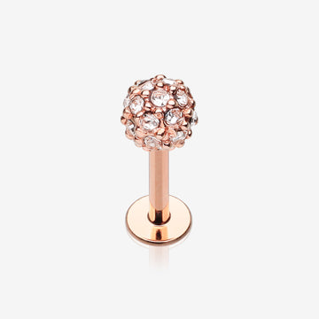 Rose Gold Pave Sparkle Full Dome Top Steel Labret-Clear Gem